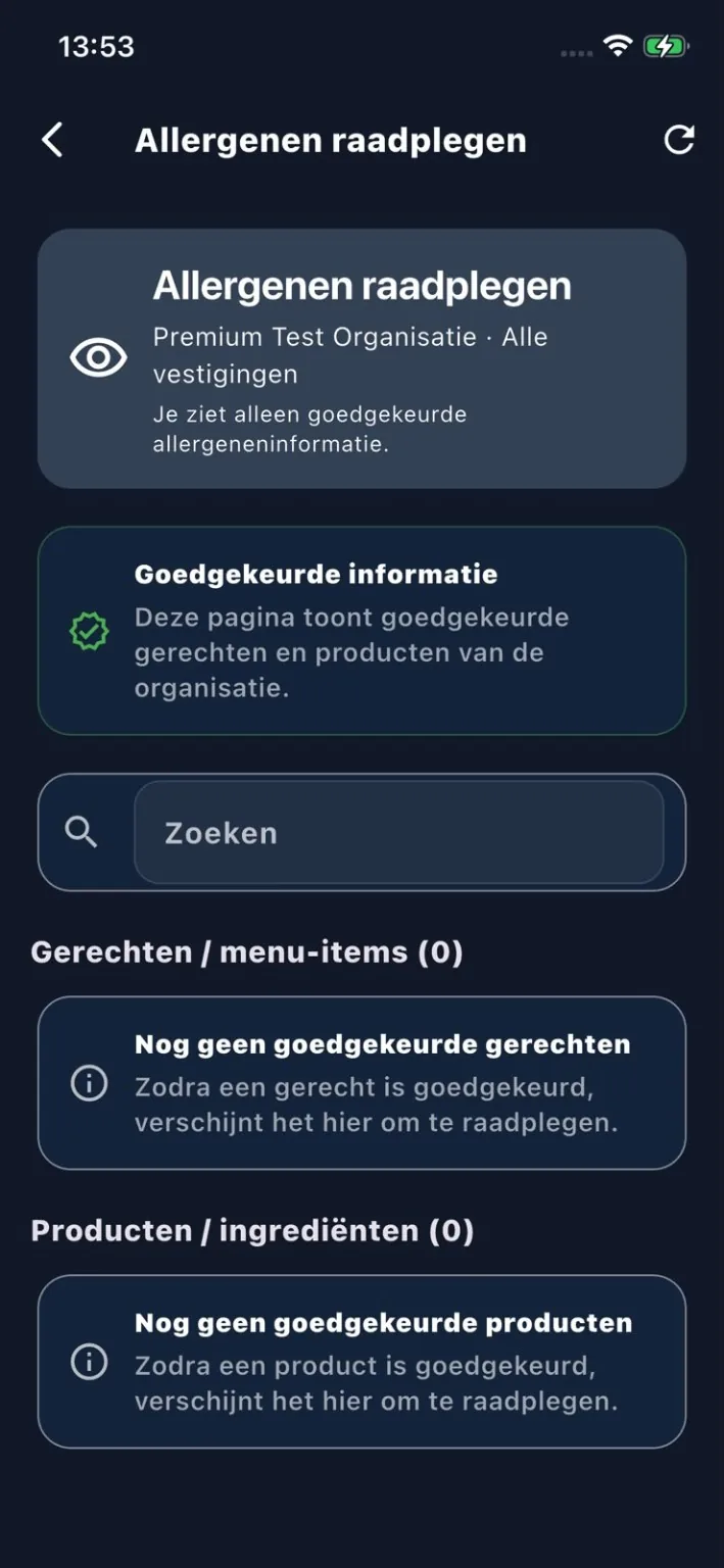 Allergenen raadplegen in MyChef FoodSafety app voor horeca
