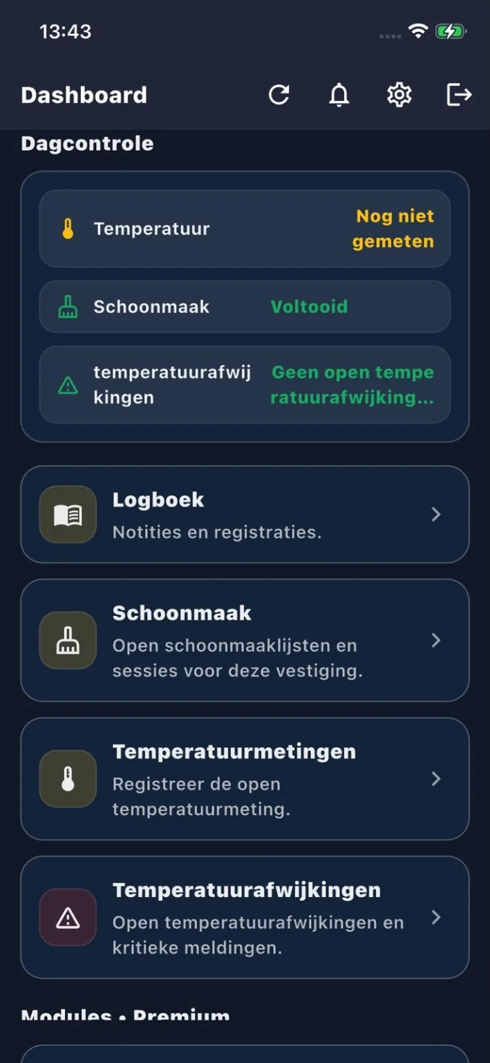 Overzicht allergeneninformatie raadplegen in horeca app MyChef FoodSafety